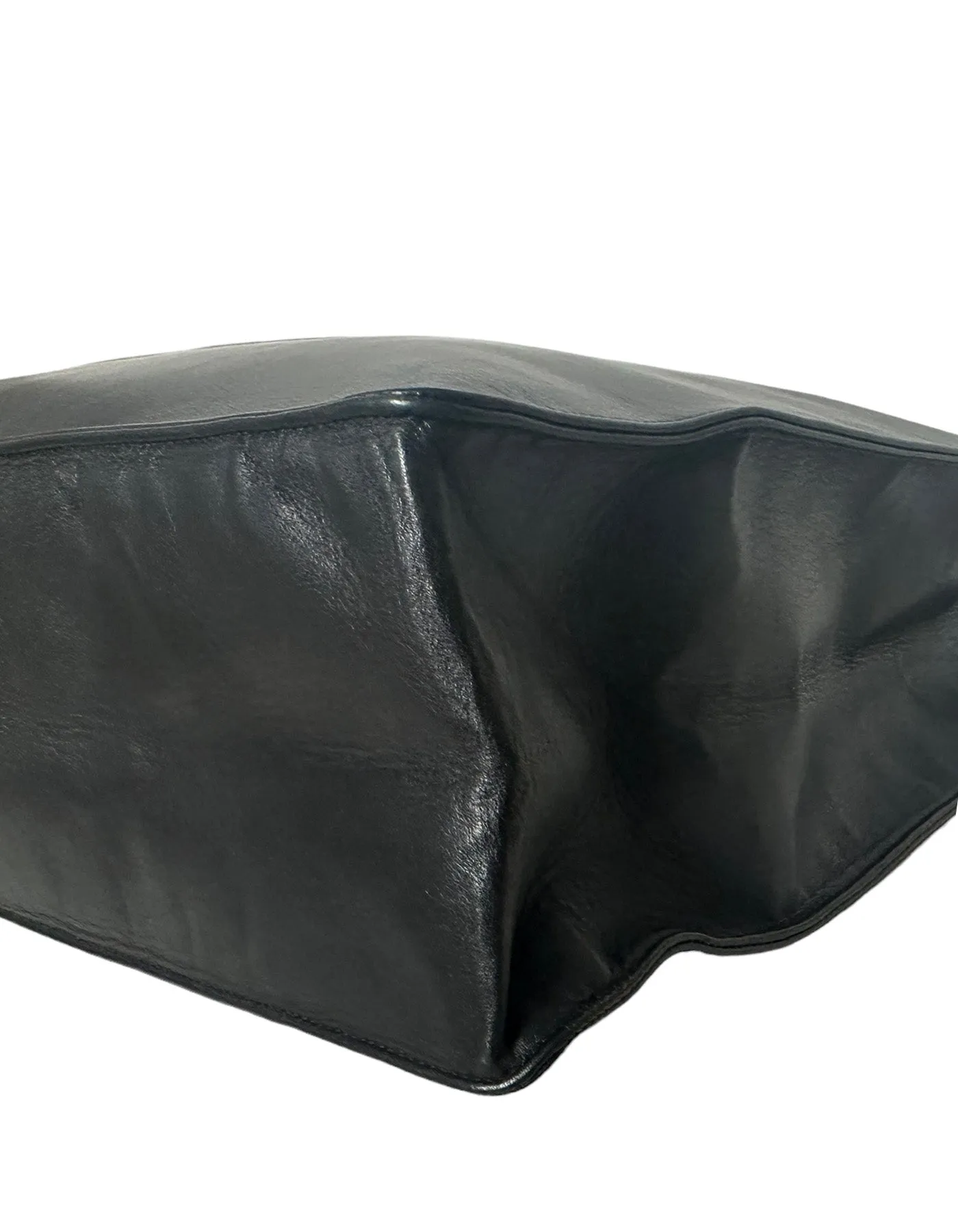 Chanel Vintage Black Leather CC Logo Tote