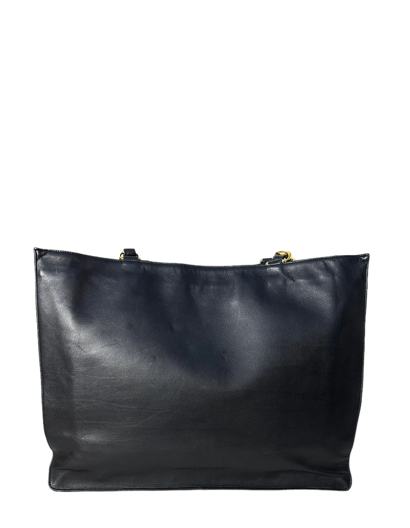 Chanel Vintage Black Leather CC Logo Tote
