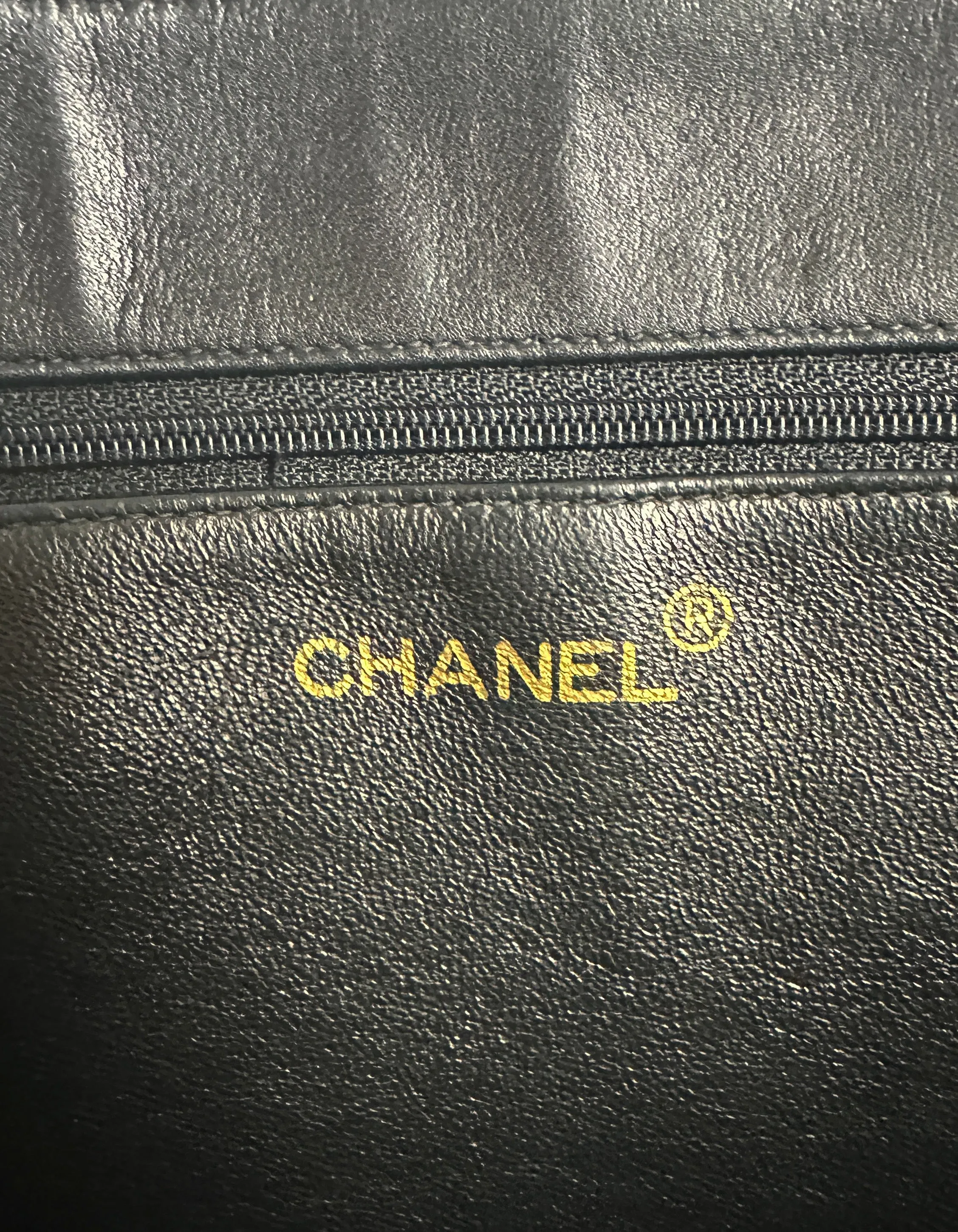 Chanel Vintage Black Leather CC Logo Tote