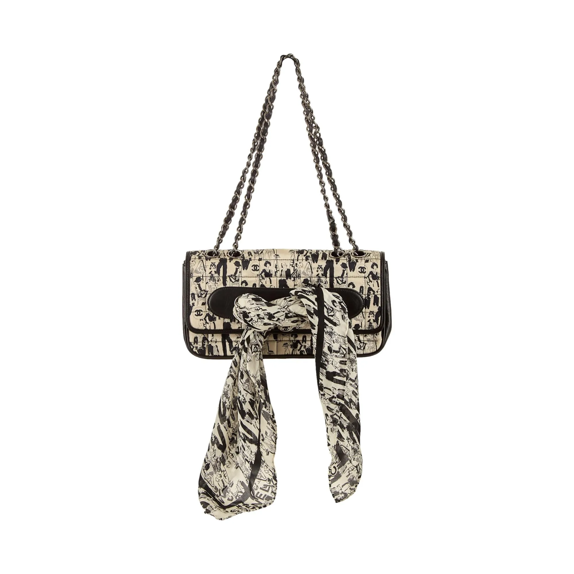 Chanel White Coco Print Scarf Flap Bag