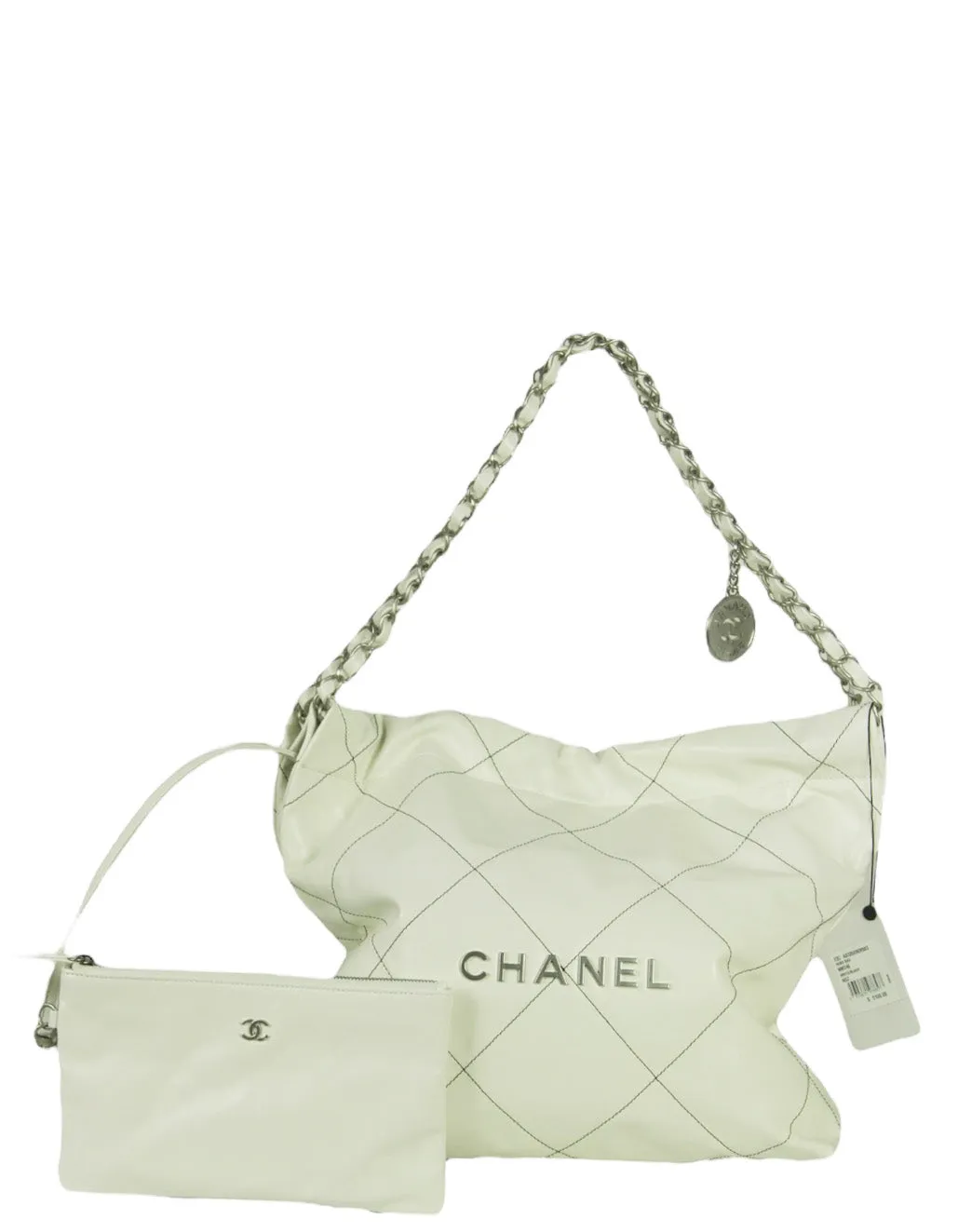 Chanel White Leather Quilted Chanel 22 Tote Bag
