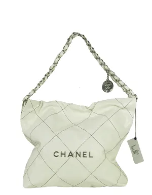 Chanel White Leather Quilted Chanel 22 Tote Bag