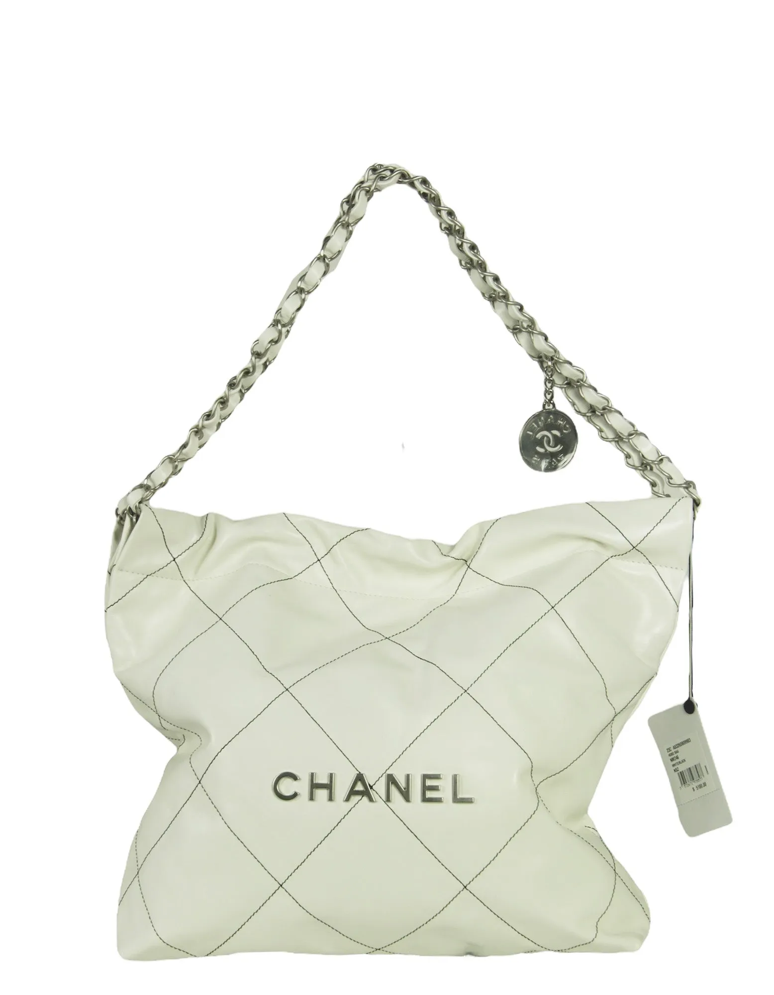 Chanel White Leather Quilted Chanel 22 Tote Bag