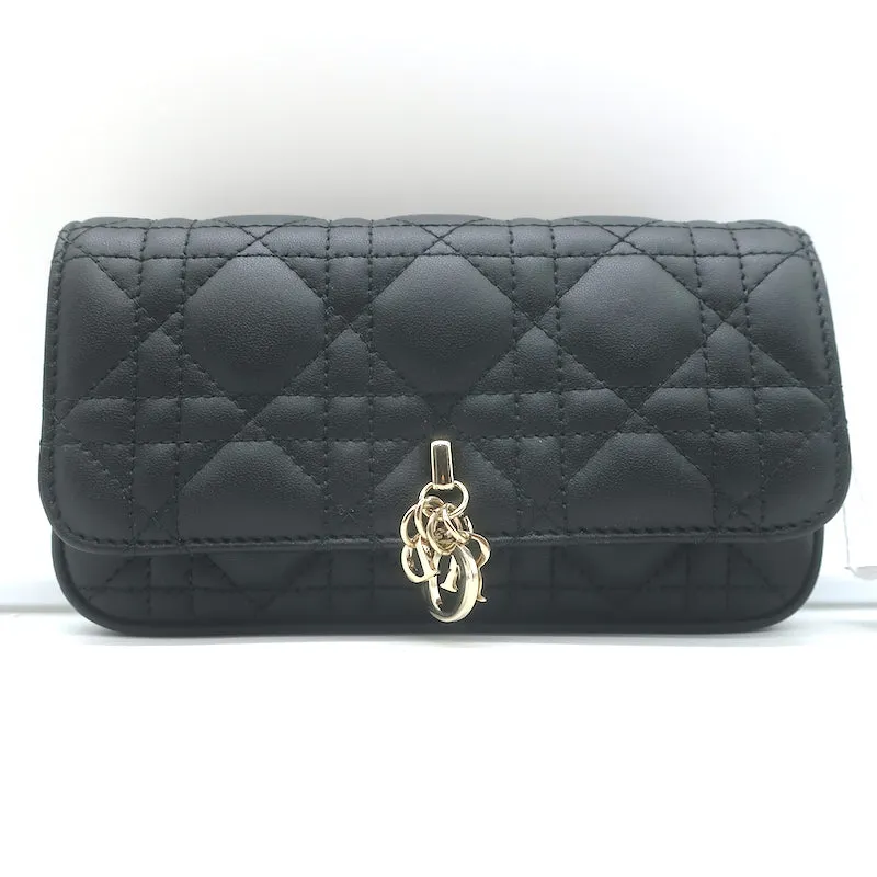 Christian Dior My Dior Talk Phone Pouch Black Cannage Leather Crossbody Bag NEW