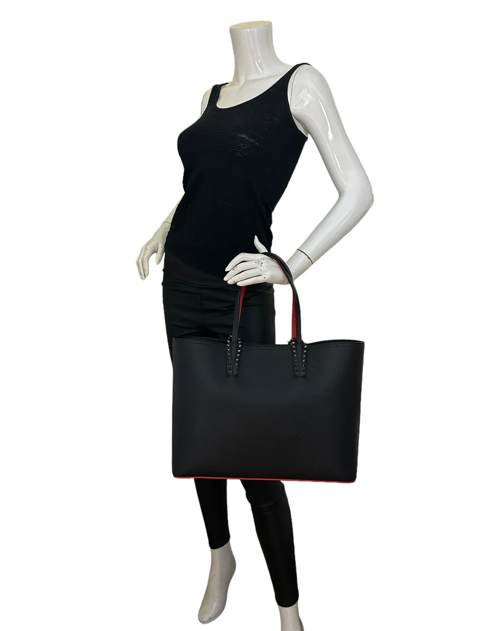 Christian Louboutin Black Calfskin Empire Spikes East West Cabata Tote Bag