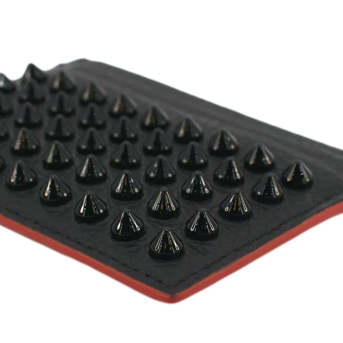 CHRISTIAN LOUBOUTIN Kios Spike Leather Card Holder Black