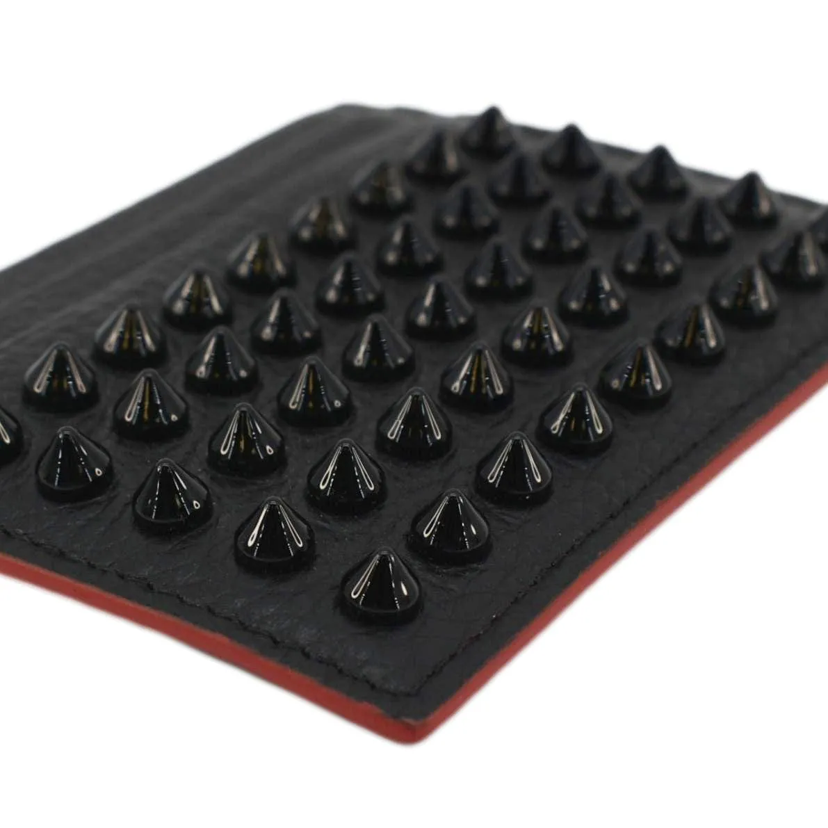 CHRISTIAN LOUBOUTIN Kios Spike Leather Card Holder Black
