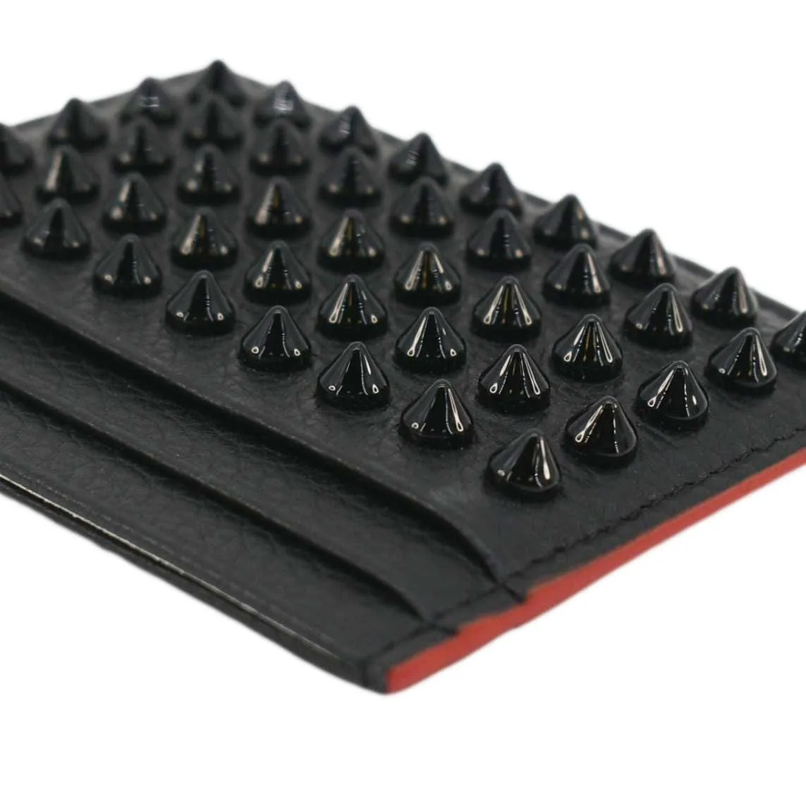 CHRISTIAN LOUBOUTIN Kios Spike Leather Card Holder Black