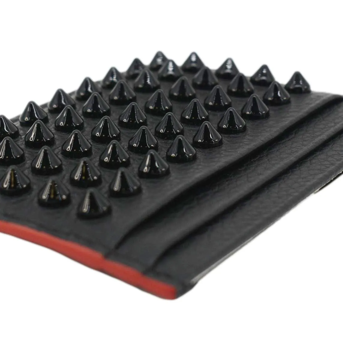 CHRISTIAN LOUBOUTIN Kios Spike Leather Card Holder Black