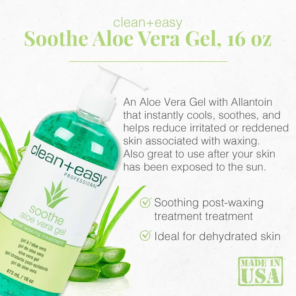 Clean   Easy Soothe Aloe Vera Gel Post Waxing Treatment, Calms and Soothes Irritated Skin After Waxing, Non-greasy and Gets Rid Of Excess Wax Residue, 16 oz
