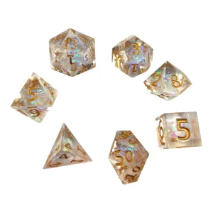 Clear dice with iridescent foil- gold numbers - Sharp Resin