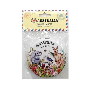 Cosmetic Mirror Round Australia Wildlife White