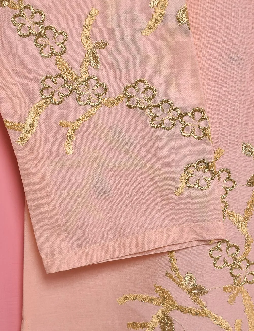 Cotton Embroidered Stitched Kurti - Defining Nature (TS-023B-LightPink)