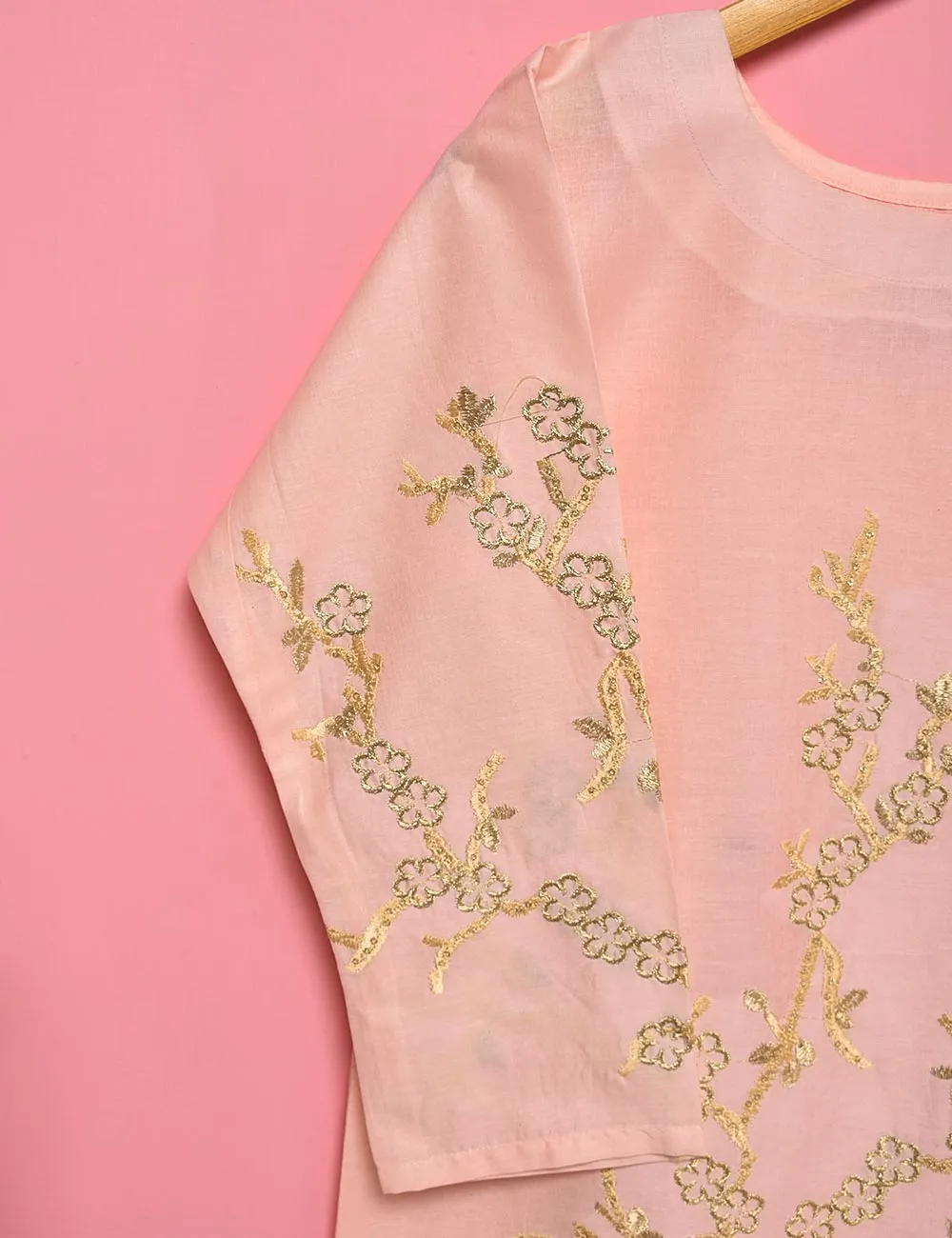 Cotton Embroidered Stitched Kurti - Defining Nature (TS-023B-LightPink)