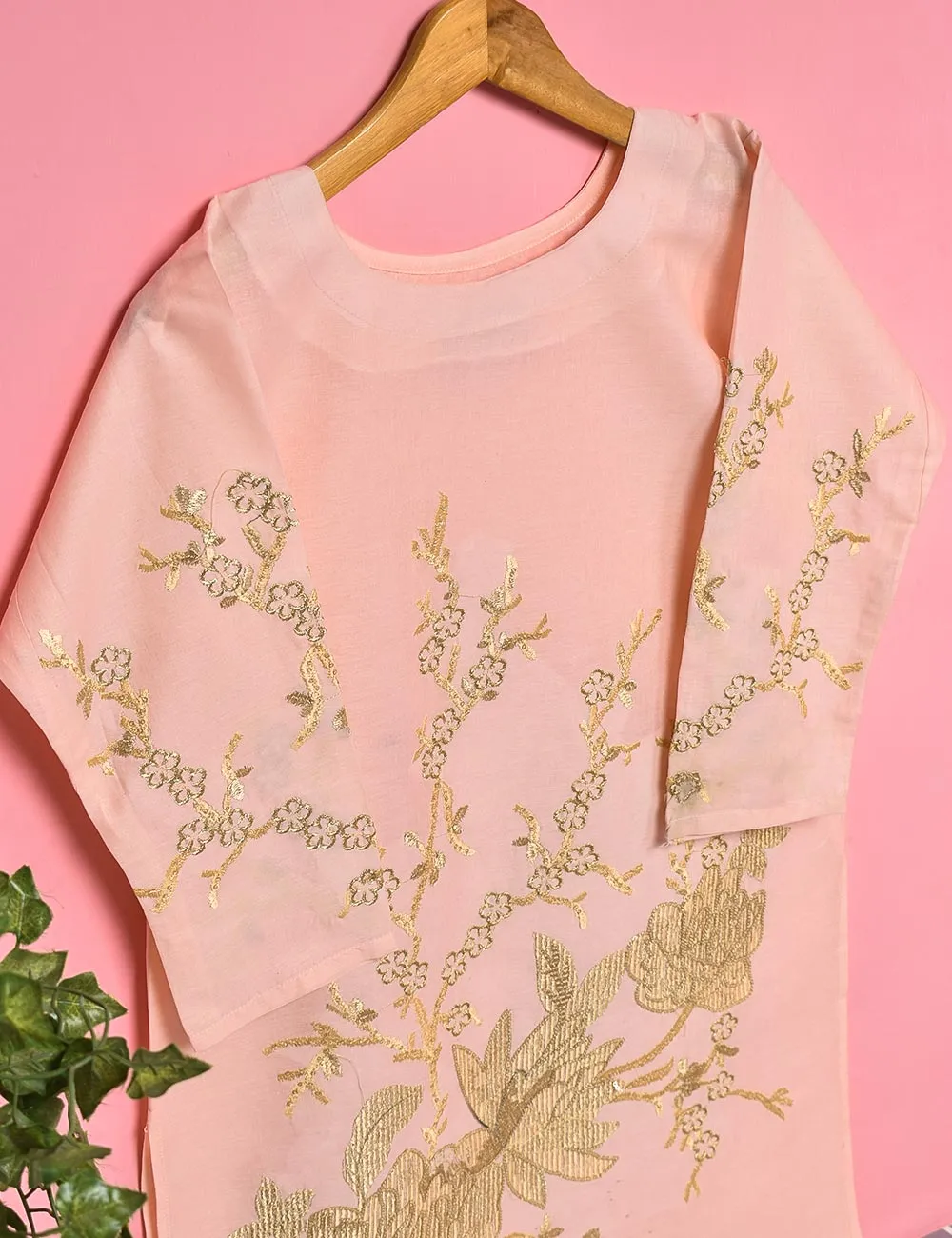 Cotton Embroidered Stitched Kurti - Defining Nature (TS-023B-LightPink)