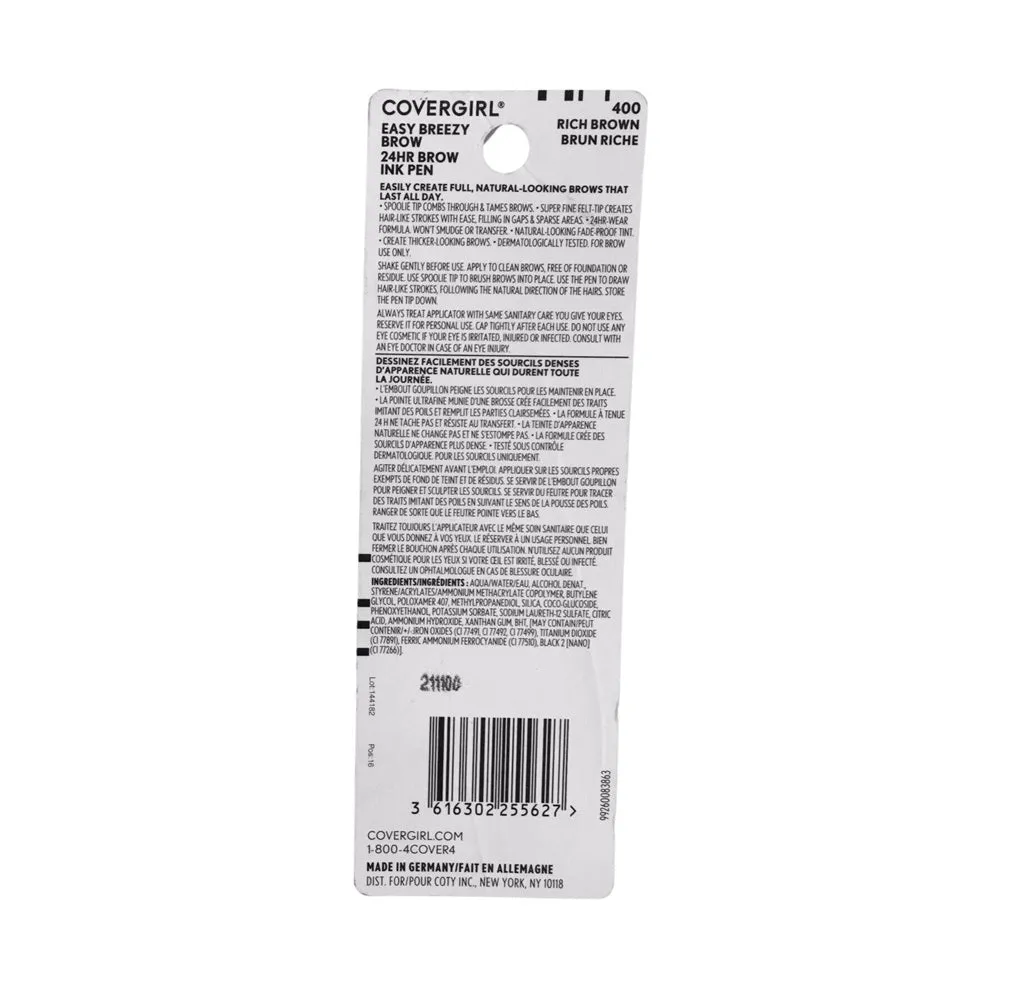 CoverGirl Easy Breezy Brow All Day 24 HR Ink Pen, Rich Brown 400