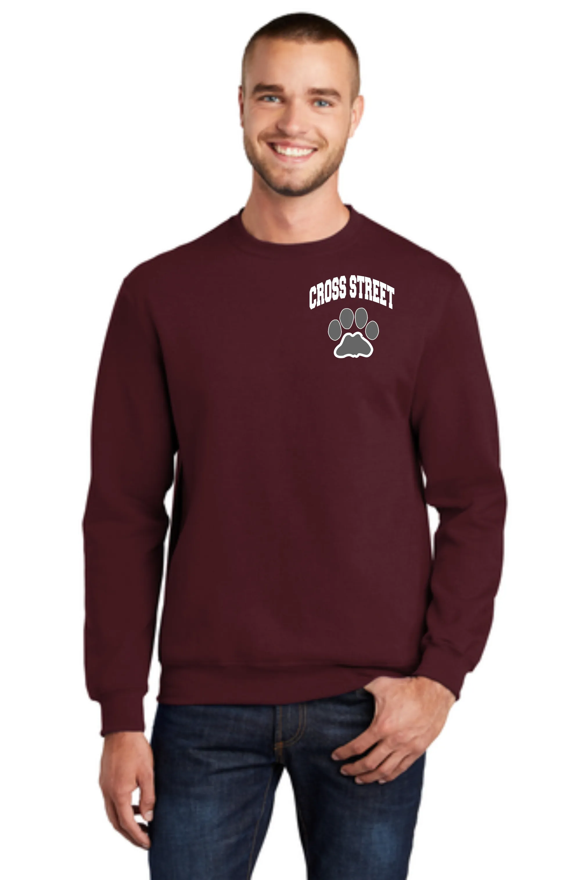 Cross Street Adult & Youth Embroidered Crewneck Sweatshirt