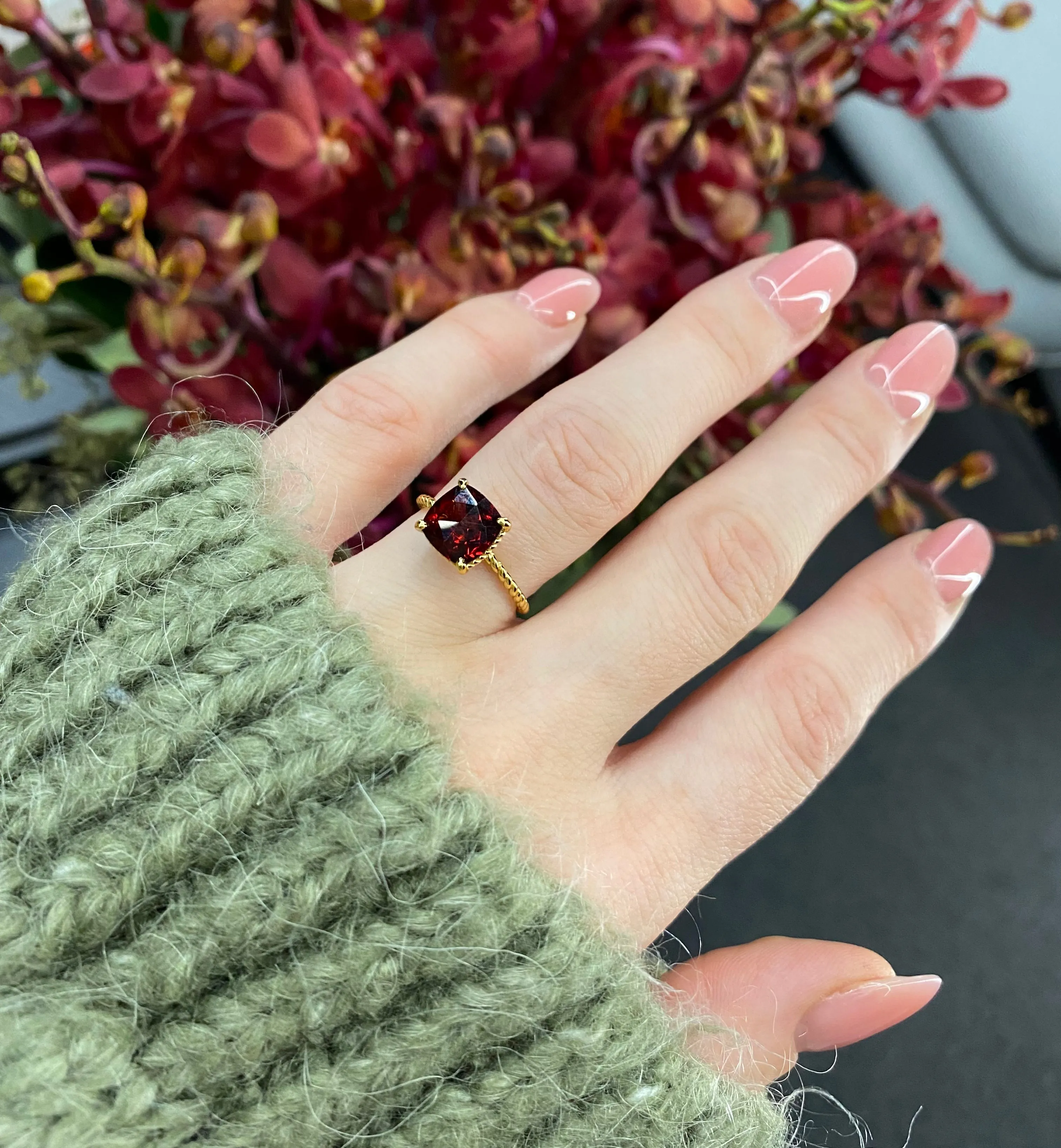 Cushion Cut Garnet Ring