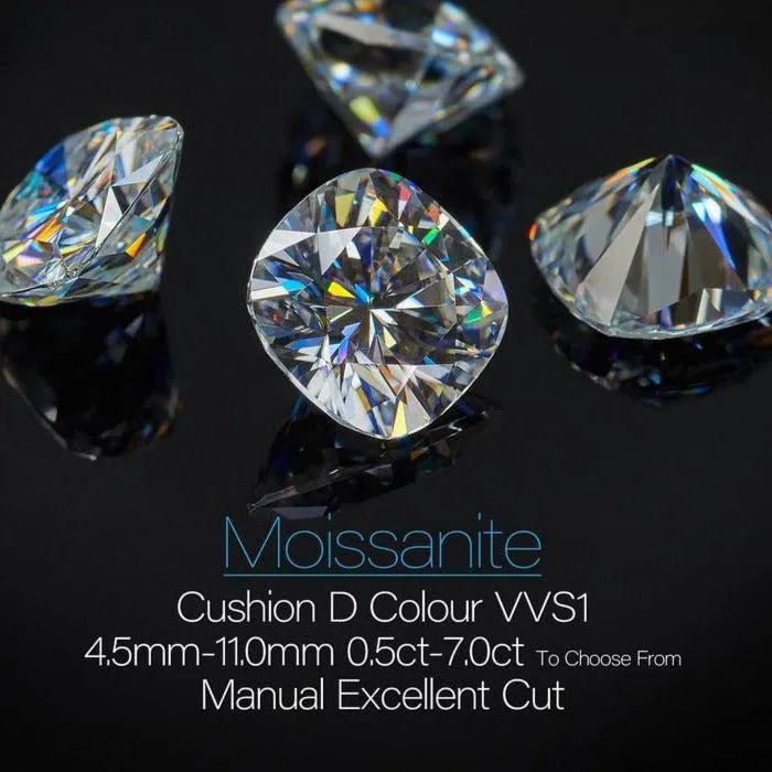 Cushion Cut Loose Moissanite | D Color VVS1 | With Certificate