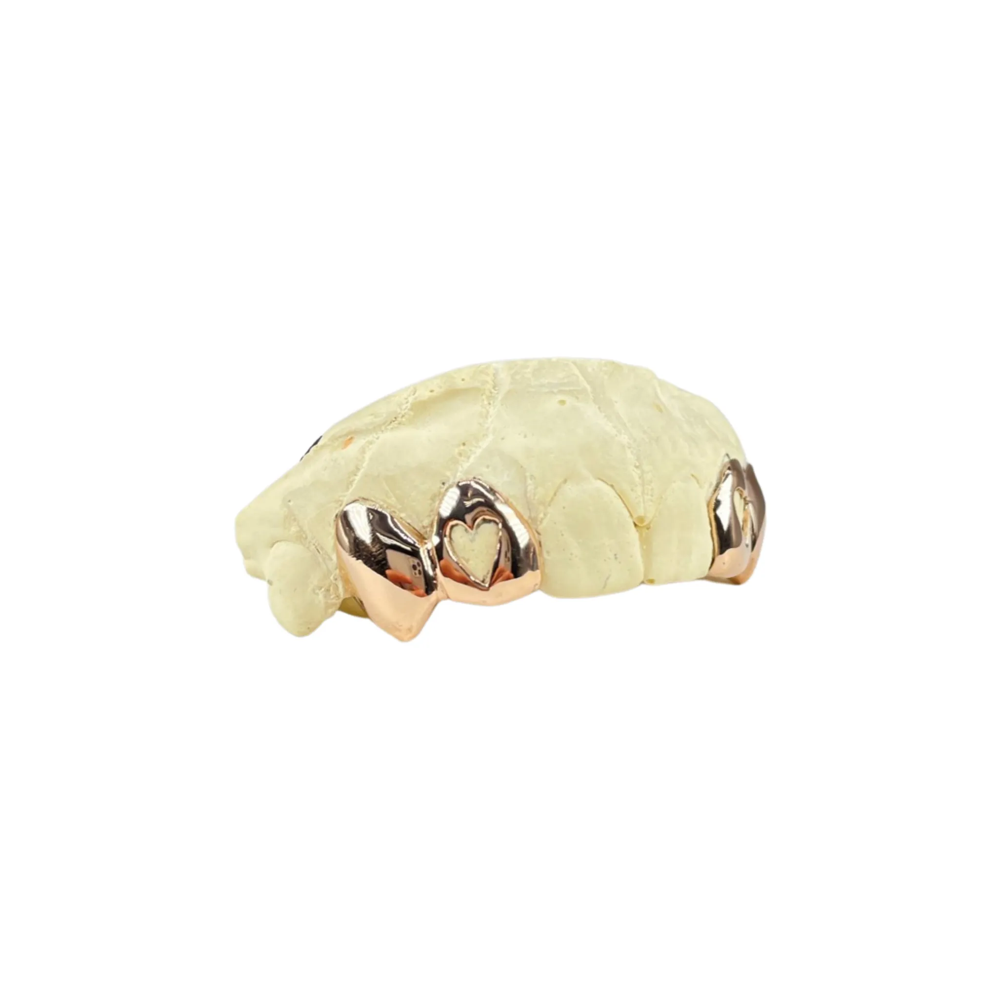 Custom Heart Fangs Cut Out Gold Grillz (4 piece total)
