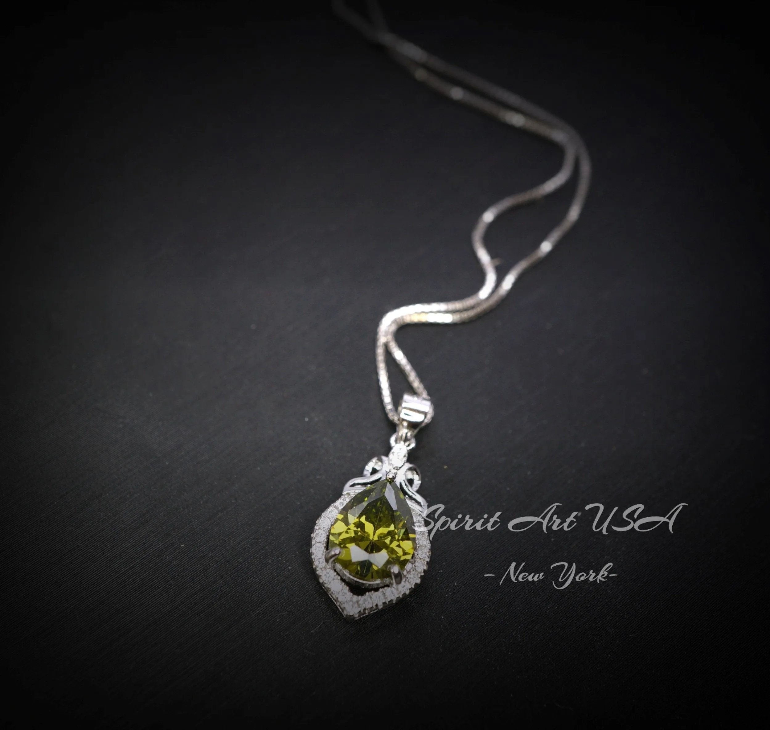 Dainty Teardrop Peridot Necklace, Tiny Green Peridot Pendant, Gemstone Rounded Lab Created Green Gemstone August Birthstone Jewelry #182
