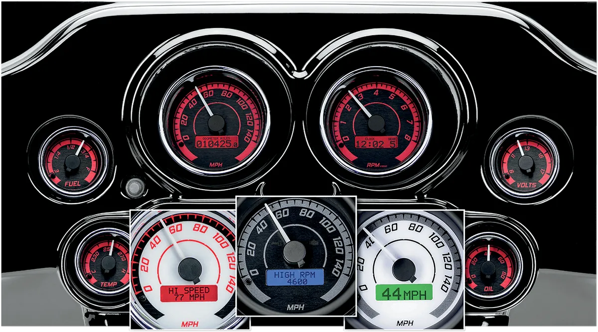 Dakota Digital MVX-8204-KG-K MVX-8K Analog/Digital Plug-In Instrumentation Two-Gauge Kit - Black/Gray Background - Black Bezel