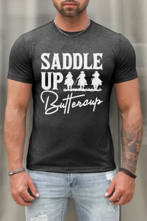 Dark Gray SADDLE UP Letter Graphic Print Short Sleeve Men's T-shirt