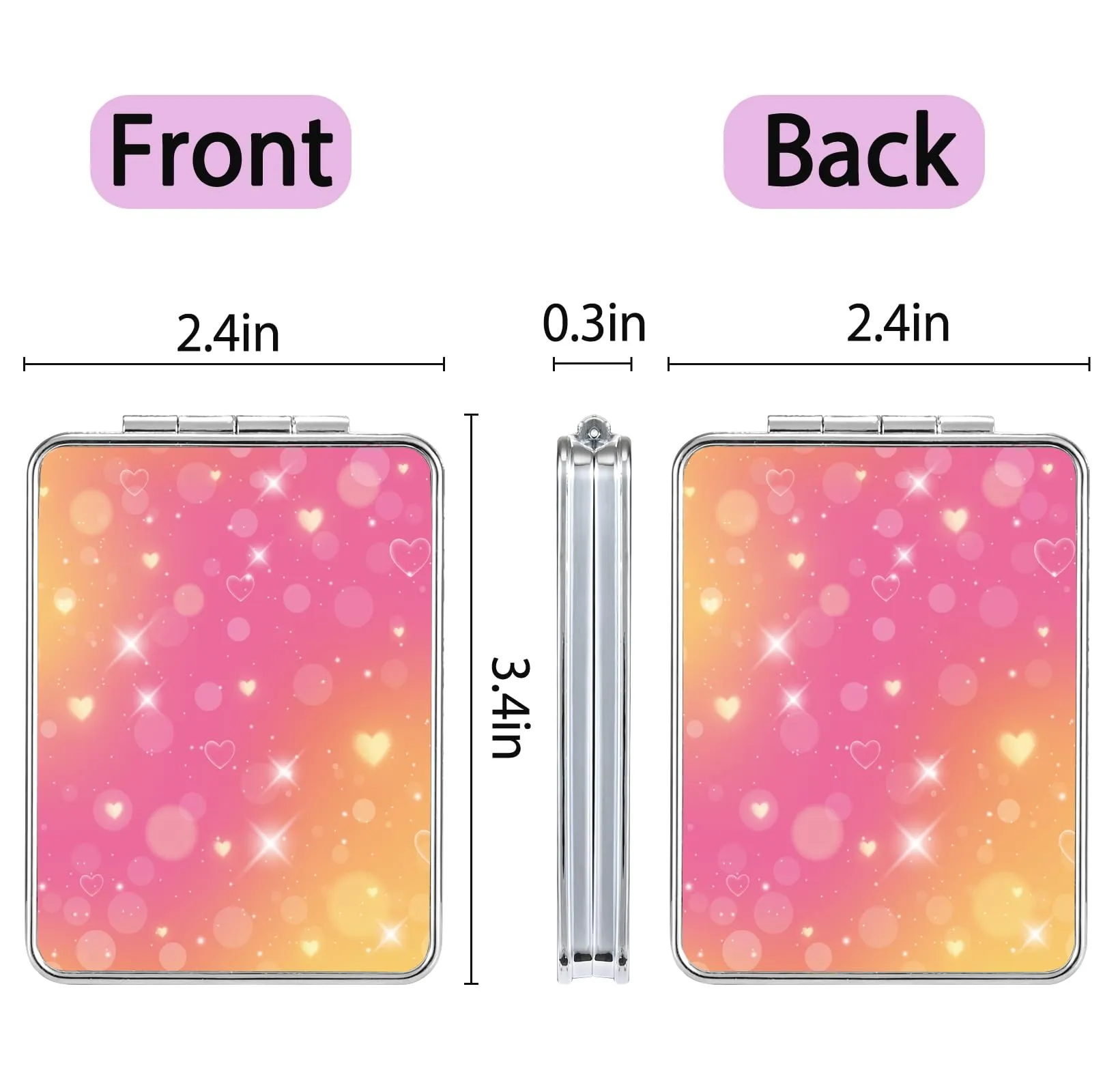 dcdcee Pocket Mirror, Small Travel Mirror with Magnification, Portable Double-Sided Magnifying Cosmetic Mirror for Daily (2 Shiny)