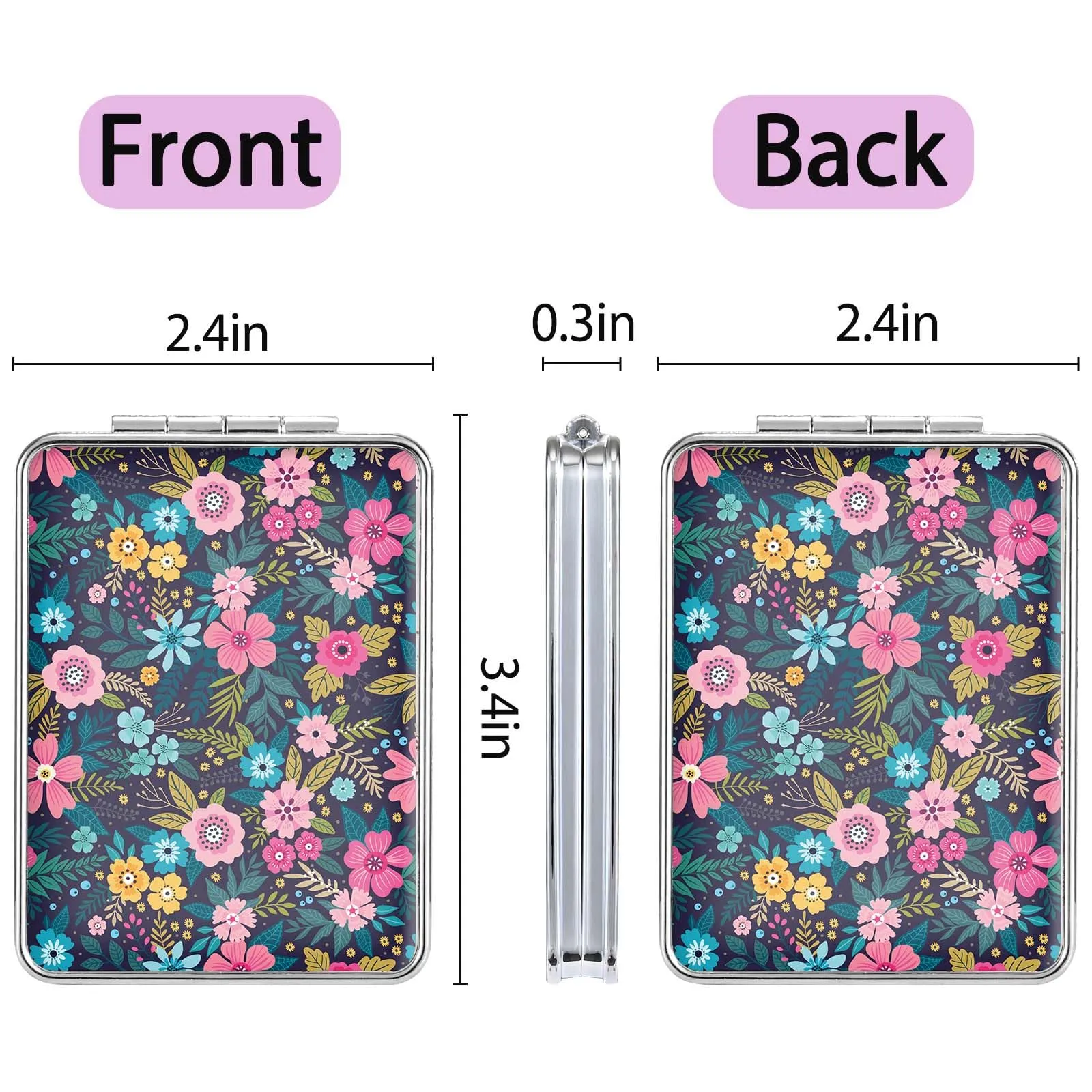 dcdcee Pocket Mirror, Small Travel Mirror with Magnification, Portable Double-Sided Magnifying Cosmetic Mirror for Daily (Flower)