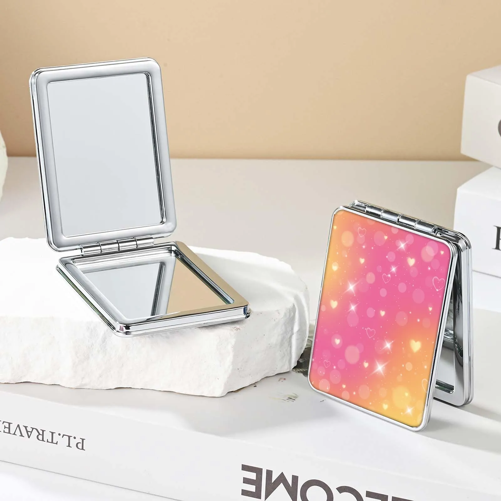 dcdcee Pocket Mirror, Small Travel Mirror with Magnification, Portable Double-Sided Magnifying Cosmetic Mirror for Daily (Glittering)