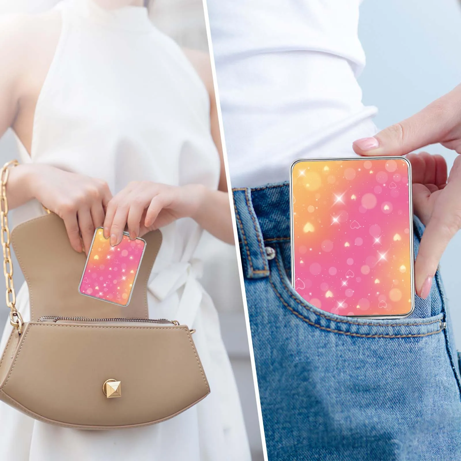 dcdcee Pocket Mirror, Small Travel Mirror with Magnification, Portable Double-Sided Magnifying Cosmetic Mirror for Daily (Glittering)
