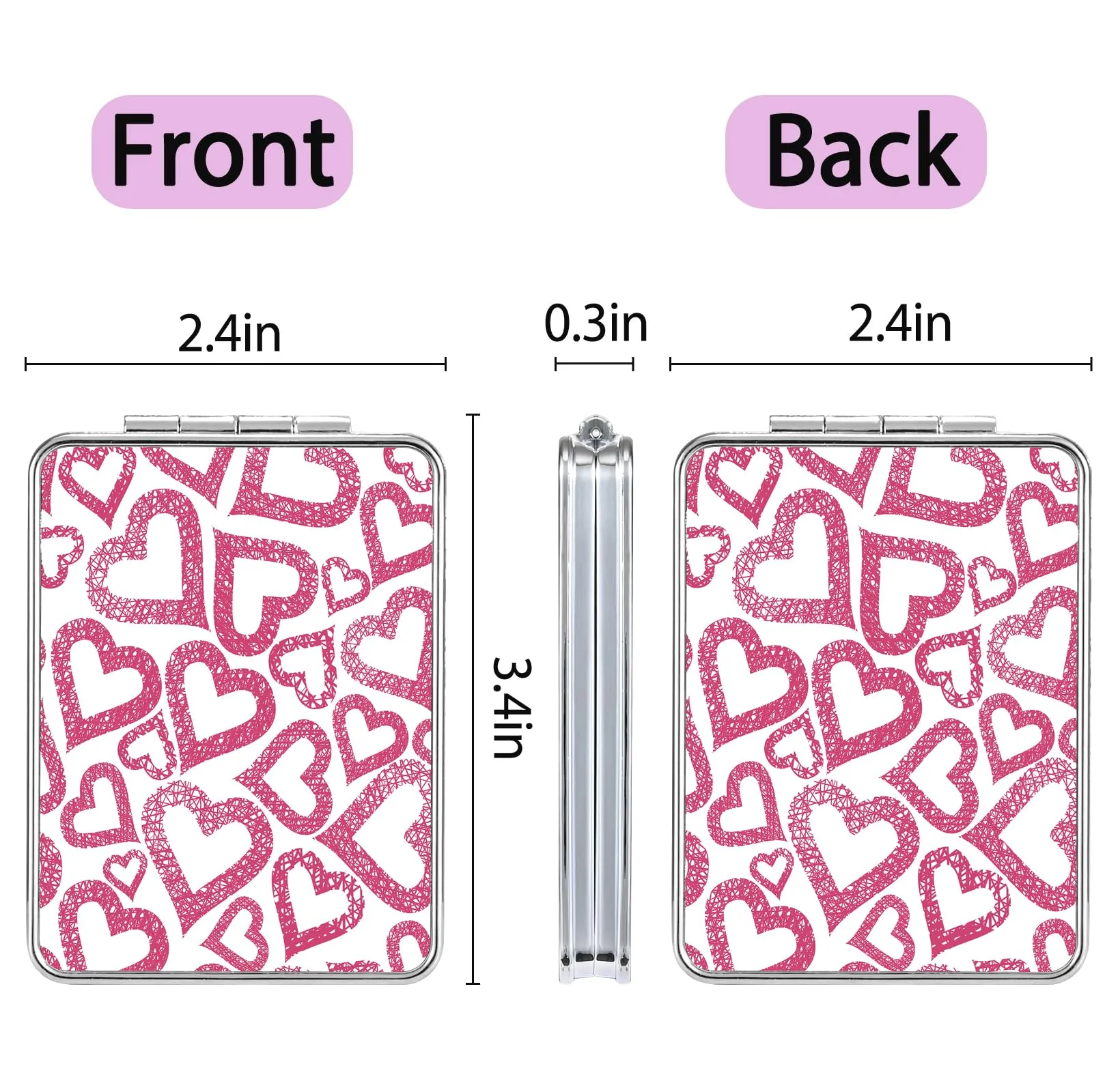dcdcee Pocket Mirror, Small Travel Mirror with Magnification, Portable Double-Sided Magnifying Cosmetic Mirror for Daily (Love)