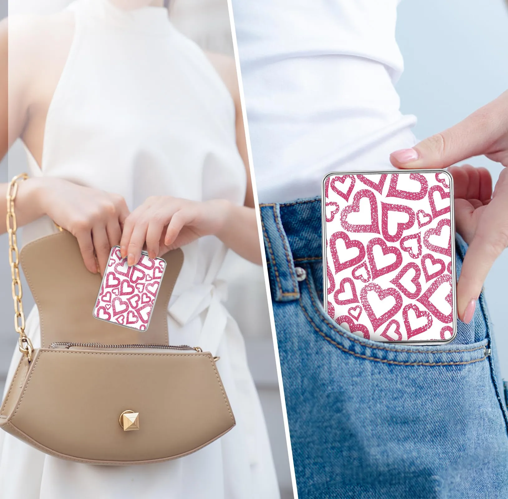 dcdcee Pocket Mirror, Small Travel Mirror with Magnification, Portable Double-Sided Magnifying Cosmetic Mirror for Daily (Love)