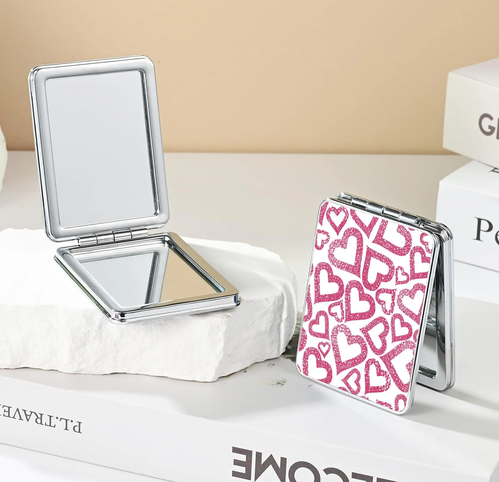 dcdcee Pocket Mirror, Small Travel Mirror with Magnification, Portable Double-Sided Magnifying Cosmetic Mirror for Daily (Love)