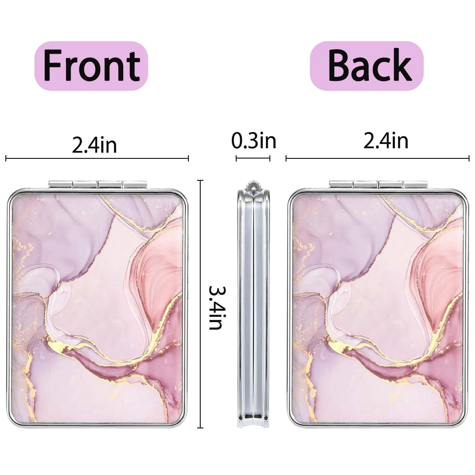 dcdcee Pocket Mirror, Small Travel Mirror with Magnification, Portable Double-Sided Magnifying Cosmetic Mirror for Daily (Pink Marble)