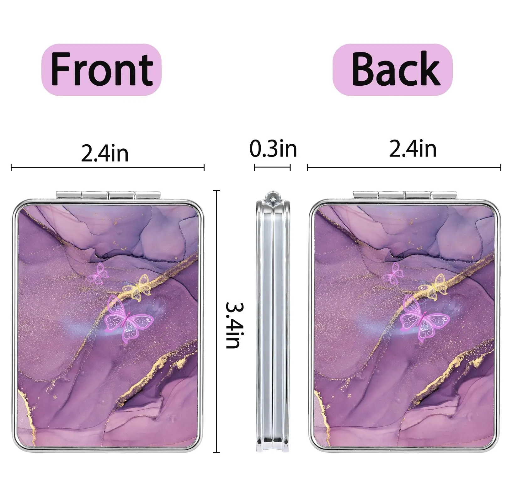 dcdcee Pocket Mirror, Small Travel Mirror with Magnification, Portable Double-Sided Magnifying Cosmetic Mirror for Daily (Pink   Purple Marble)