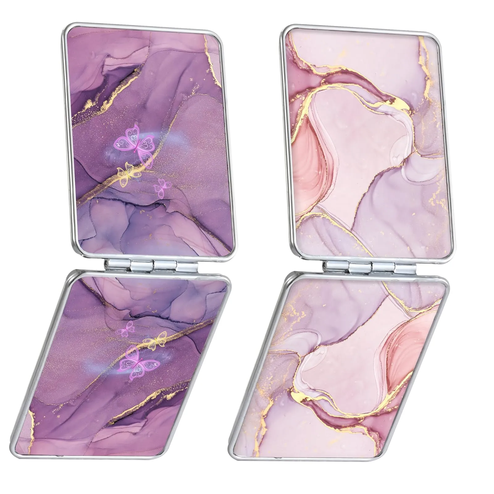 dcdcee Pocket Mirror, Small Travel Mirror with Magnification, Portable Double-Sided Magnifying Cosmetic Mirror for Daily (Pink   Purple Marble)