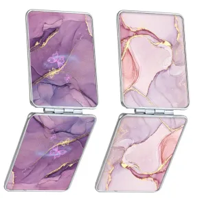dcdcee Pocket Mirror, Small Travel Mirror with Magnification, Portable Double-Sided Magnifying Cosmetic Mirror for Daily (Pink   Purple Marble)