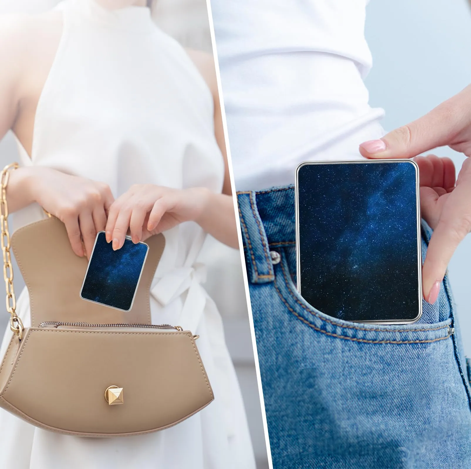 dcdcee Pocket Mirror, Small Travel Mirror with Magnification, Portable Double-Sided Magnifying Cosmetic Mirror for Daily (Starry Sky Series)