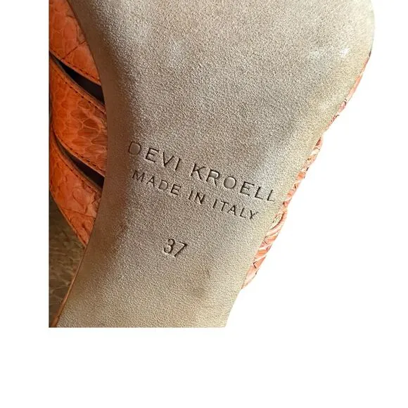 Devi kroell strappy heels in cream and orange snakeskin size 37 eu 6 - 6.5 US