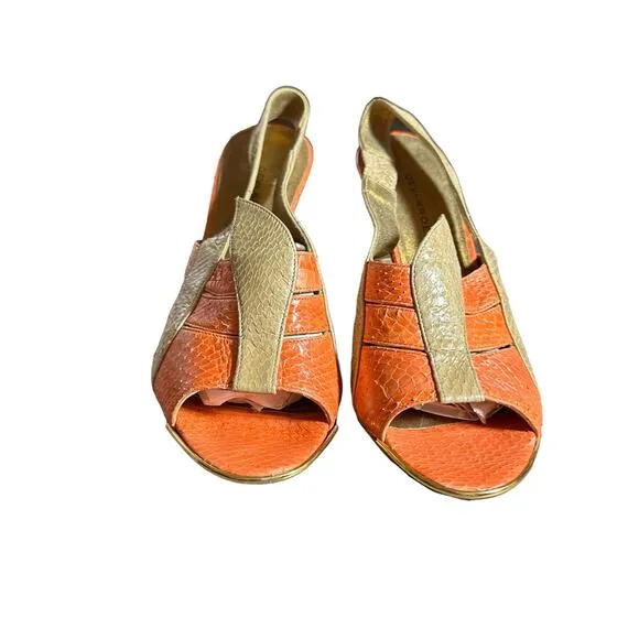 Devi kroell strappy heels in cream and orange snakeskin size 37 eu 6 - 6.5 US