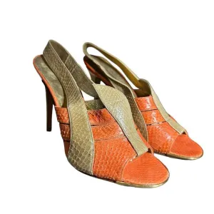Devi kroell strappy heels in cream and orange snakeskin size 37 eu 6 - 6.5 US