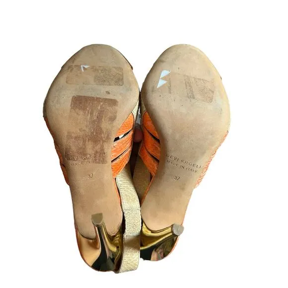 Devi kroell strappy heels in cream and orange snakeskin size 37 eu 6 - 6.5 US