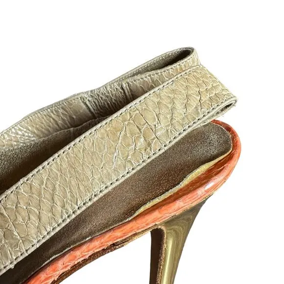 Devi kroell strappy heels in cream and orange snakeskin size 37 eu 6 - 6.5 US