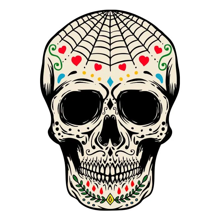 Dia de los Muertos Sugar Skull with Heart Cobwebs Graphic Decal