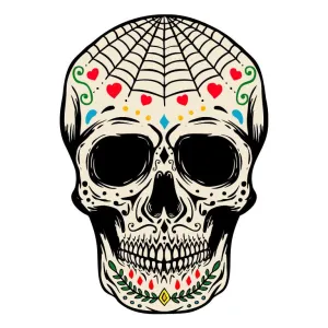 Dia de los Muertos Sugar Skull with Heart Cobwebs Graphic Decal