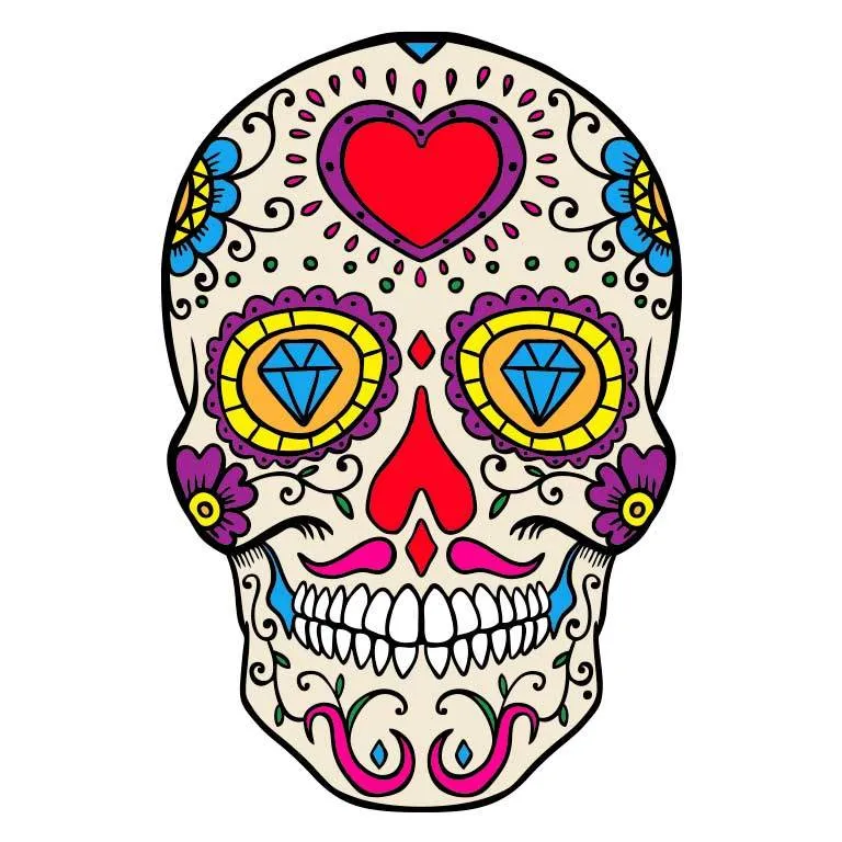 Dia de los Muertos Sugar Skull with Heart on Head Graphic Decal