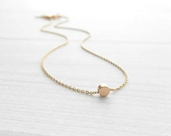 Dot Necklace - rose gold dot necklace, tiny circle necklace, tiny round charm necklace, small circle necklace, small round pendant, cylinder