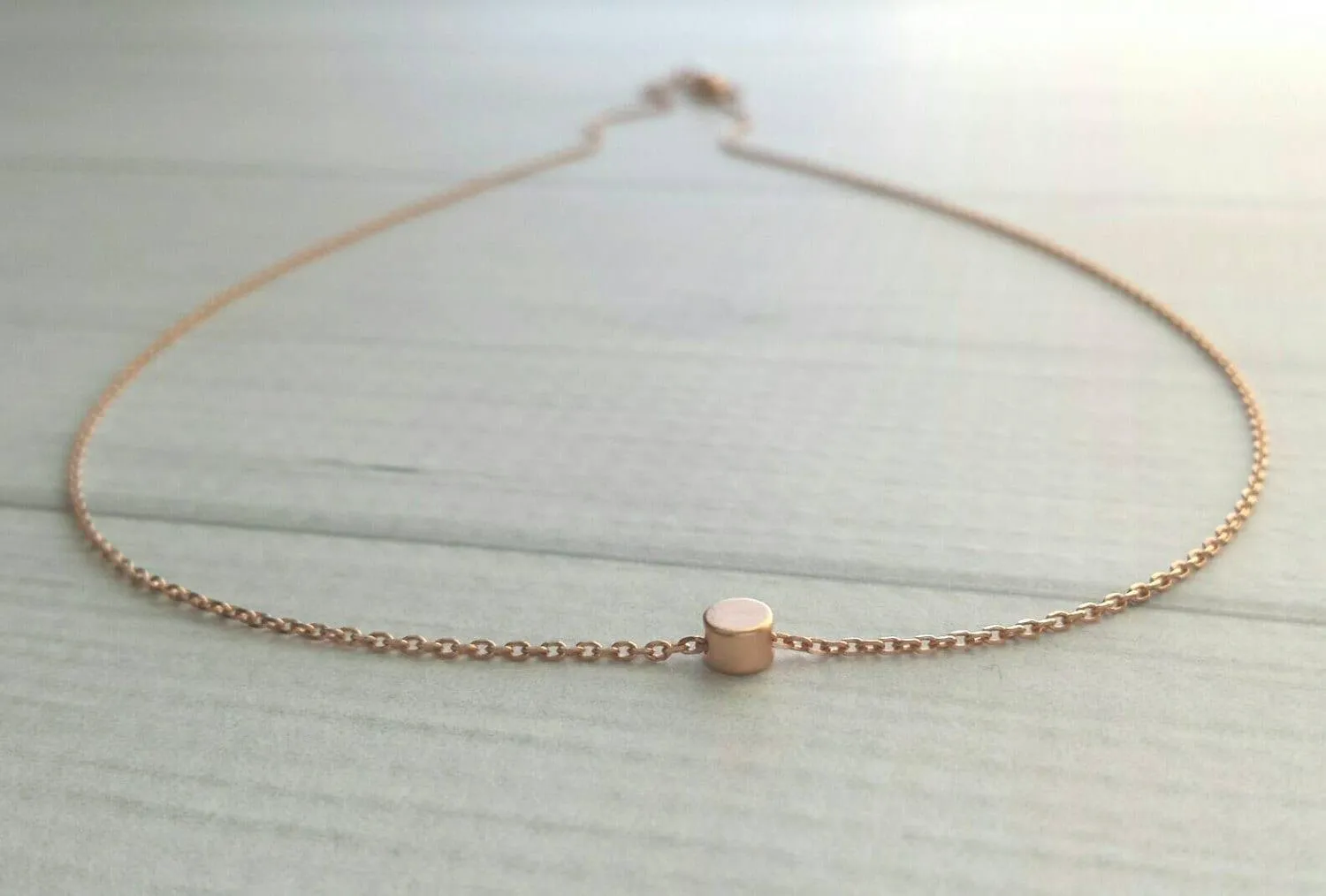 Dot Necklace - rose gold dot necklace, tiny circle necklace, tiny round charm necklace, small circle necklace, small round pendant, cylinder