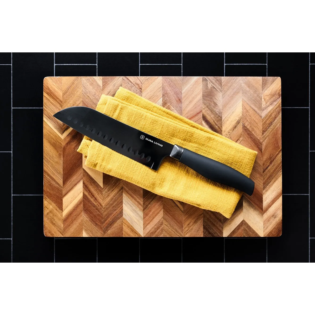 Dura Living 7 inch Santoku Knife - Nonstick Titanium Plated Stainless Steel Blade, With Sheath